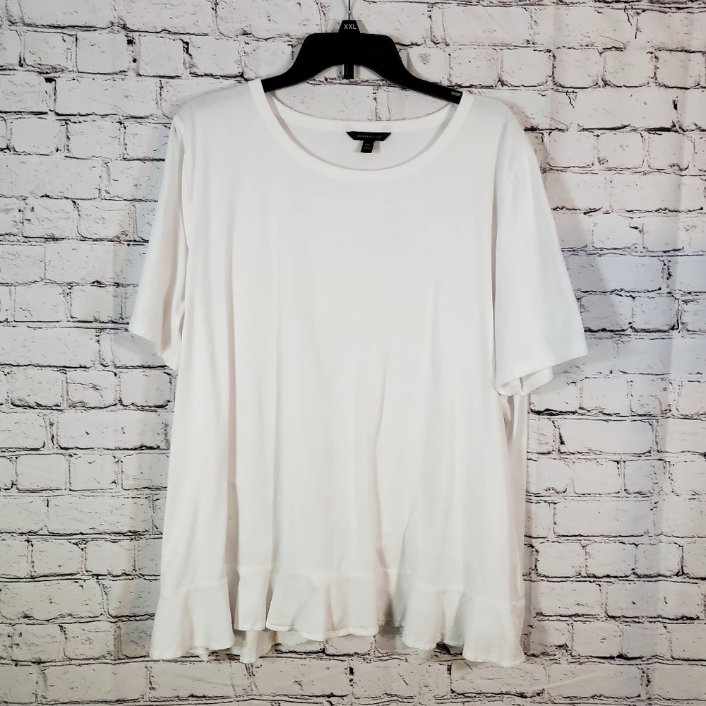 Banana Republic White Short Sleeve Casual Shirt Ruffle Hem Size XXL Versatile